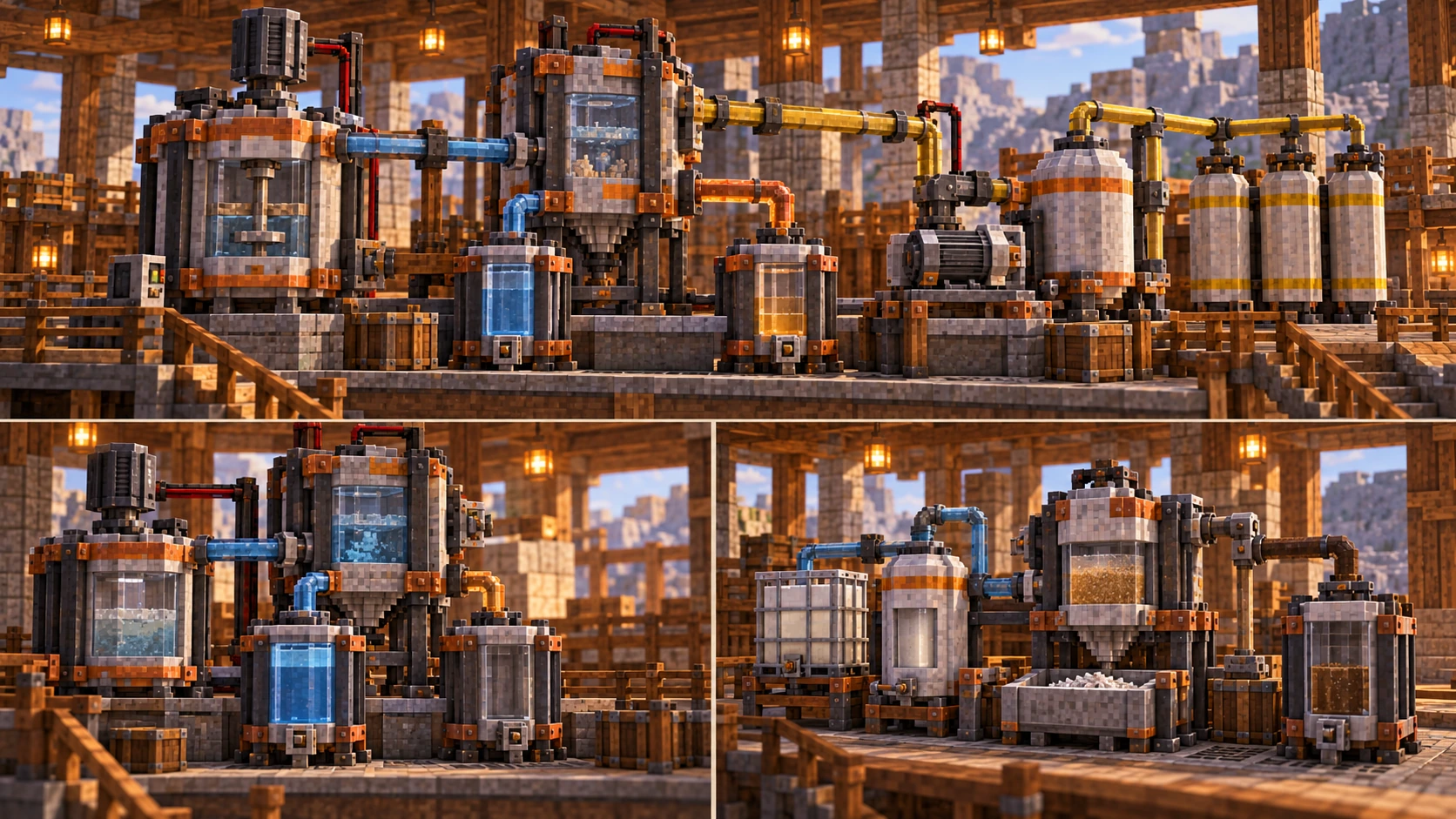 A stirred reaction vessel, electrolytic separator and compressor occupy a raised workshop platform, with receiver and washing-recovery details beneath.