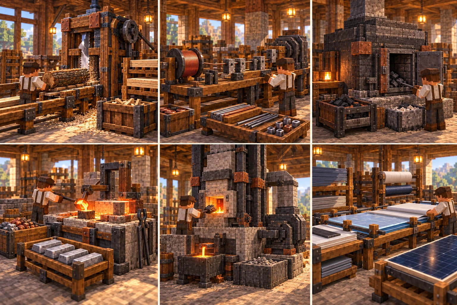 Ordinary preparation and forming use distinct mills, benches, retorts, hearths and layered work surfaces.
