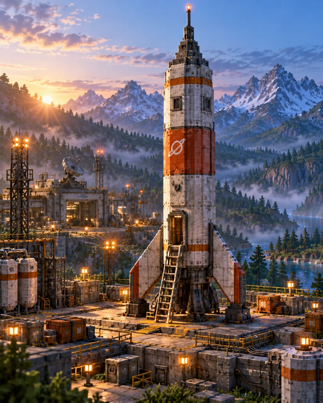 Untitled rocket and launch-yard overview