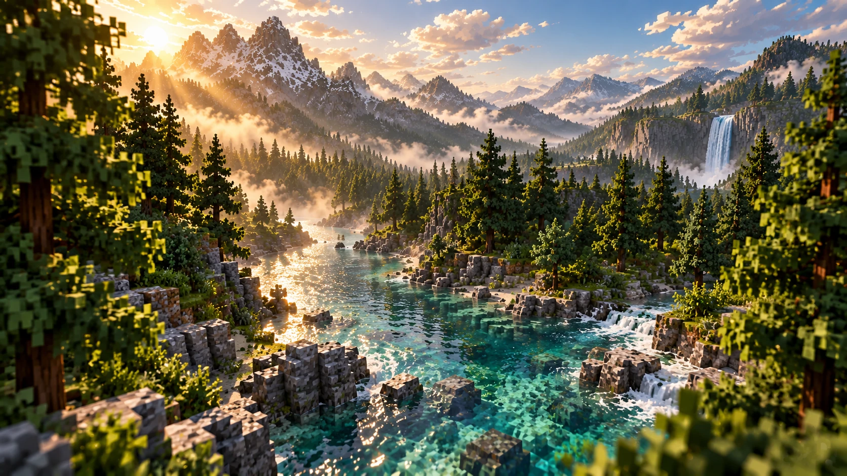 The river draws a route through the forest.