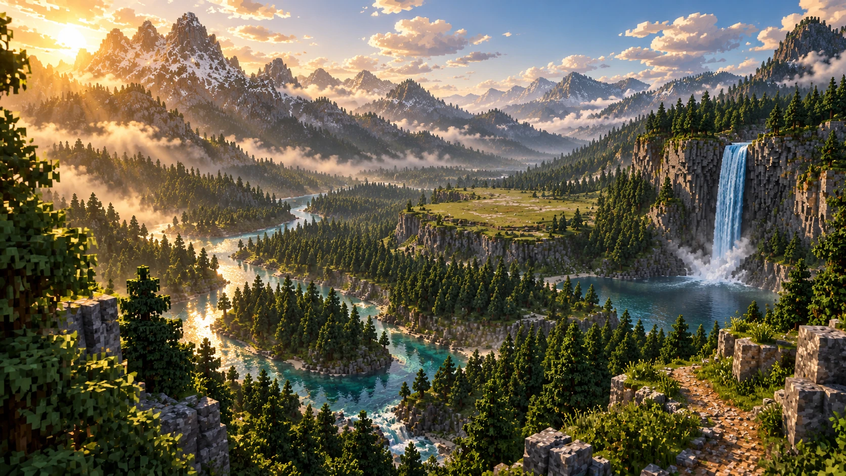 Sunlight reaches the mountain ridges.