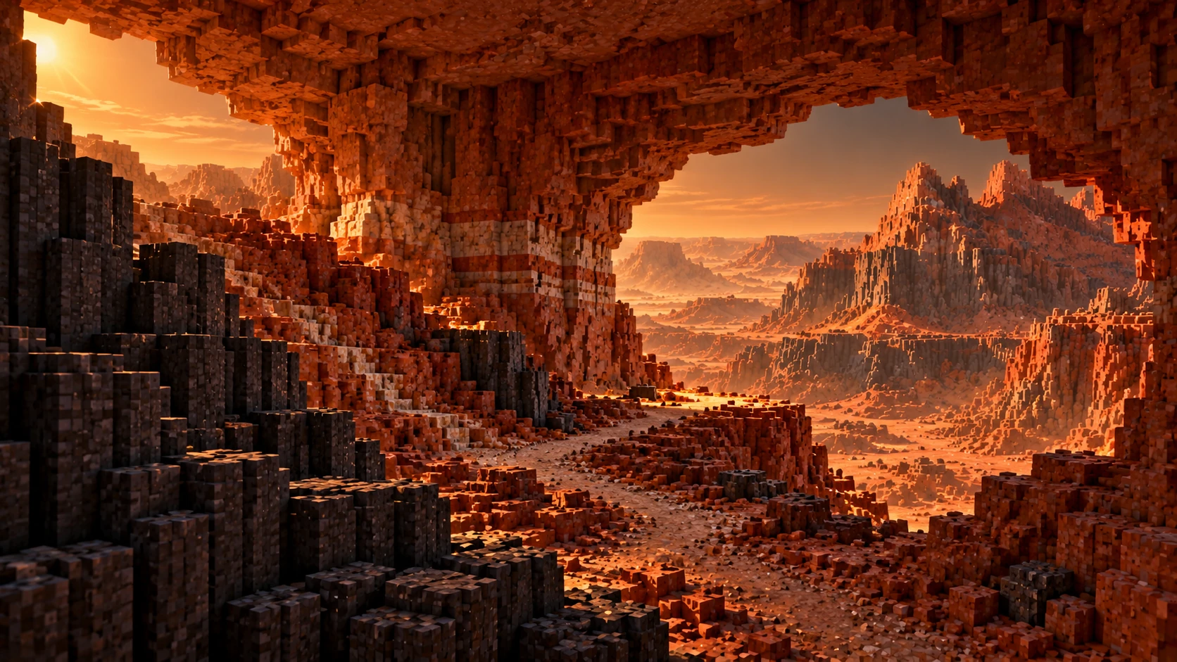 A cave passage leaves the bright canyon behind.