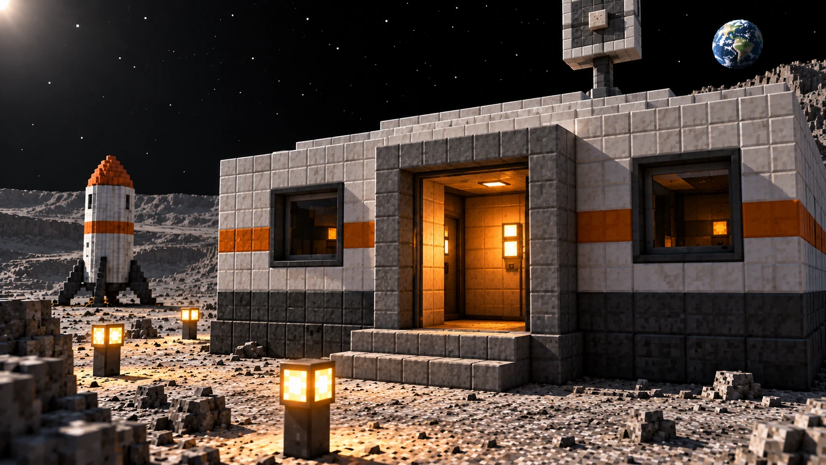 A warm entrance opens at the end of the approach.
