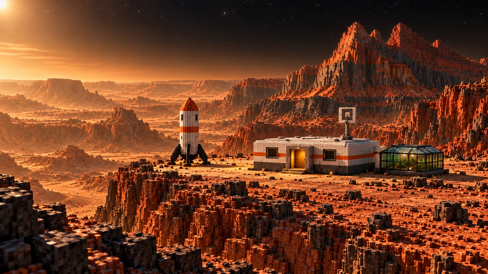 The white modules draw closer above the canyon.